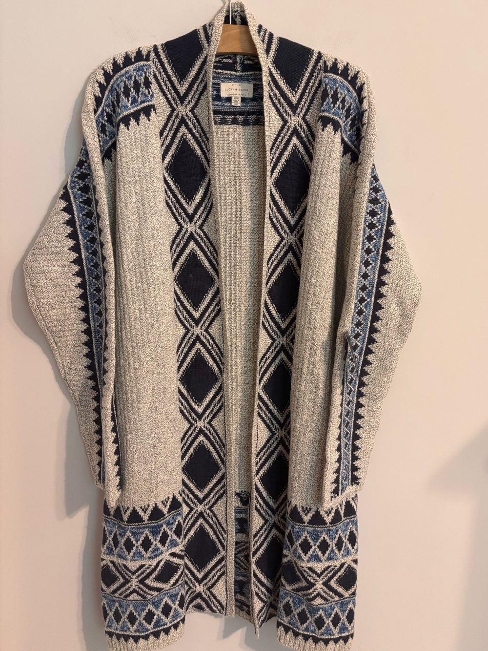 Lucky Brand NWT Southwestern Diamond Knit Open Cardigan